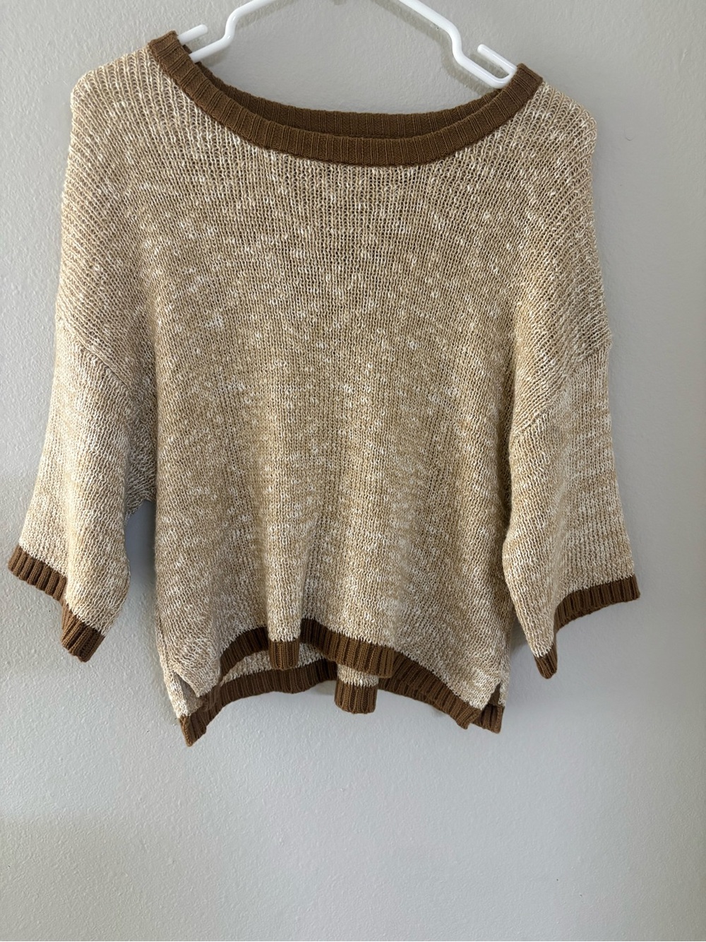 Promesa Beige Knit Sweater with Brown Trim
